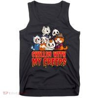 Chillin With My Creeps Funny Cat Horror Movies Serial Killer Tank Top thumb 0