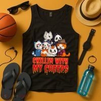 Chillin With My Creeps Funny Cat Horror Movies Serial Killer Tank Top thumb 4