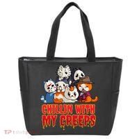 Chillin With My Creeps Funny Cat Horror Movies Serial Killer Tote Bag thumb 0