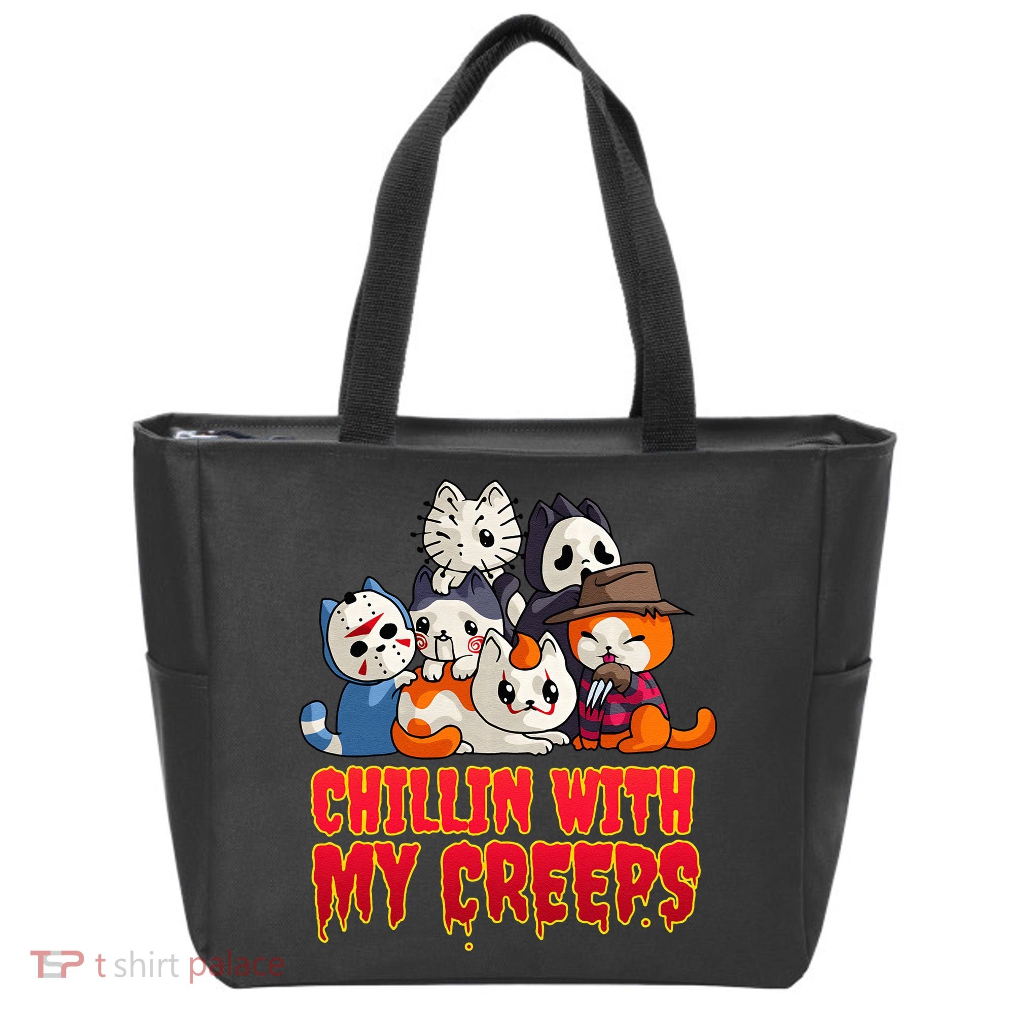 Chillin With My Creeps Funny Cat Horror Movies Serial Killer Tote Bag