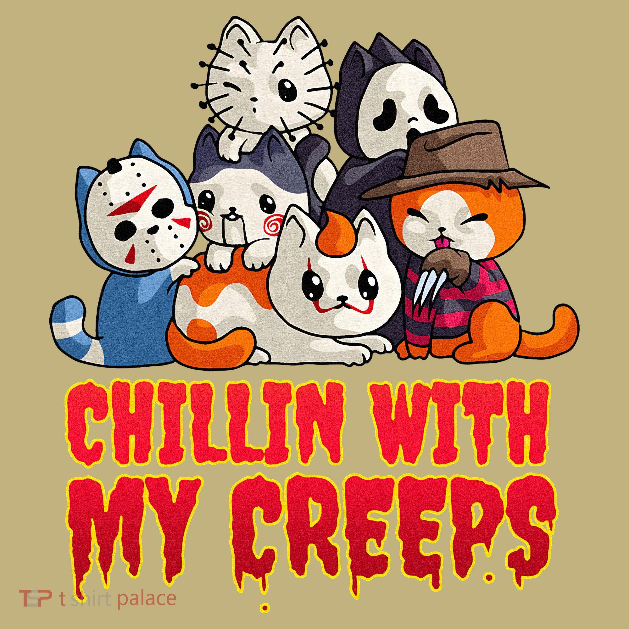 Chillin With My Creeps Funny Cat Horror Movies Serial Killer Long Sleeve Shirt
