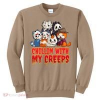 Chillin With My Creeps Funny Cat Horror Movies Serial Killer Sweatshirt thumb 0