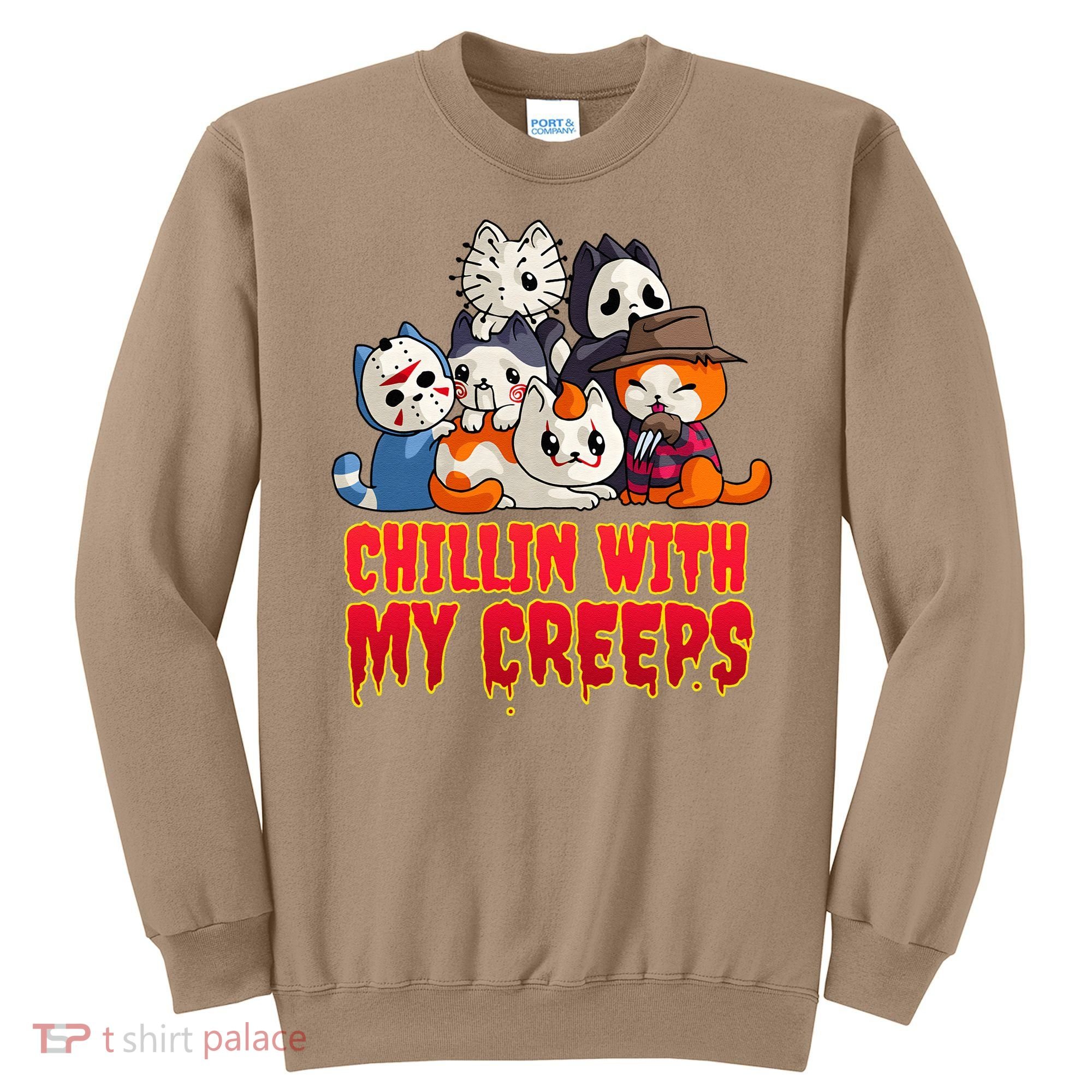 Chillin With My Creeps Funny Cat Horror Movies Serial Killer Sweatshirt