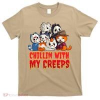 Chillin With My Creeps Funny Cat Horror Movies Serial Killer T-Shirt thumb 0