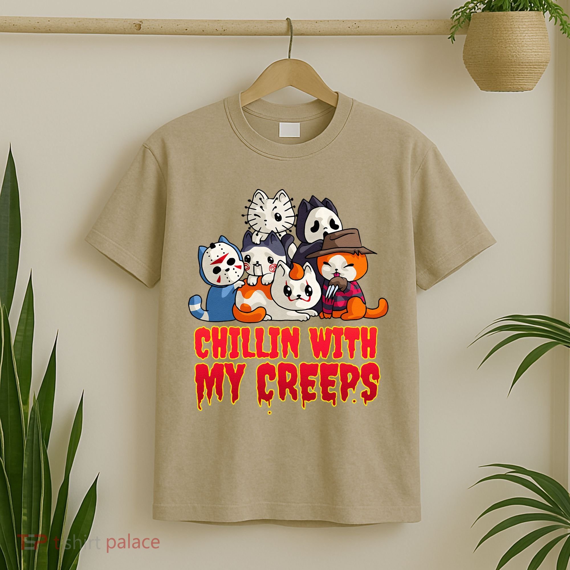 Chillin With My Creeps Funny Cat Horror Movies Serial Killer T-Shirt