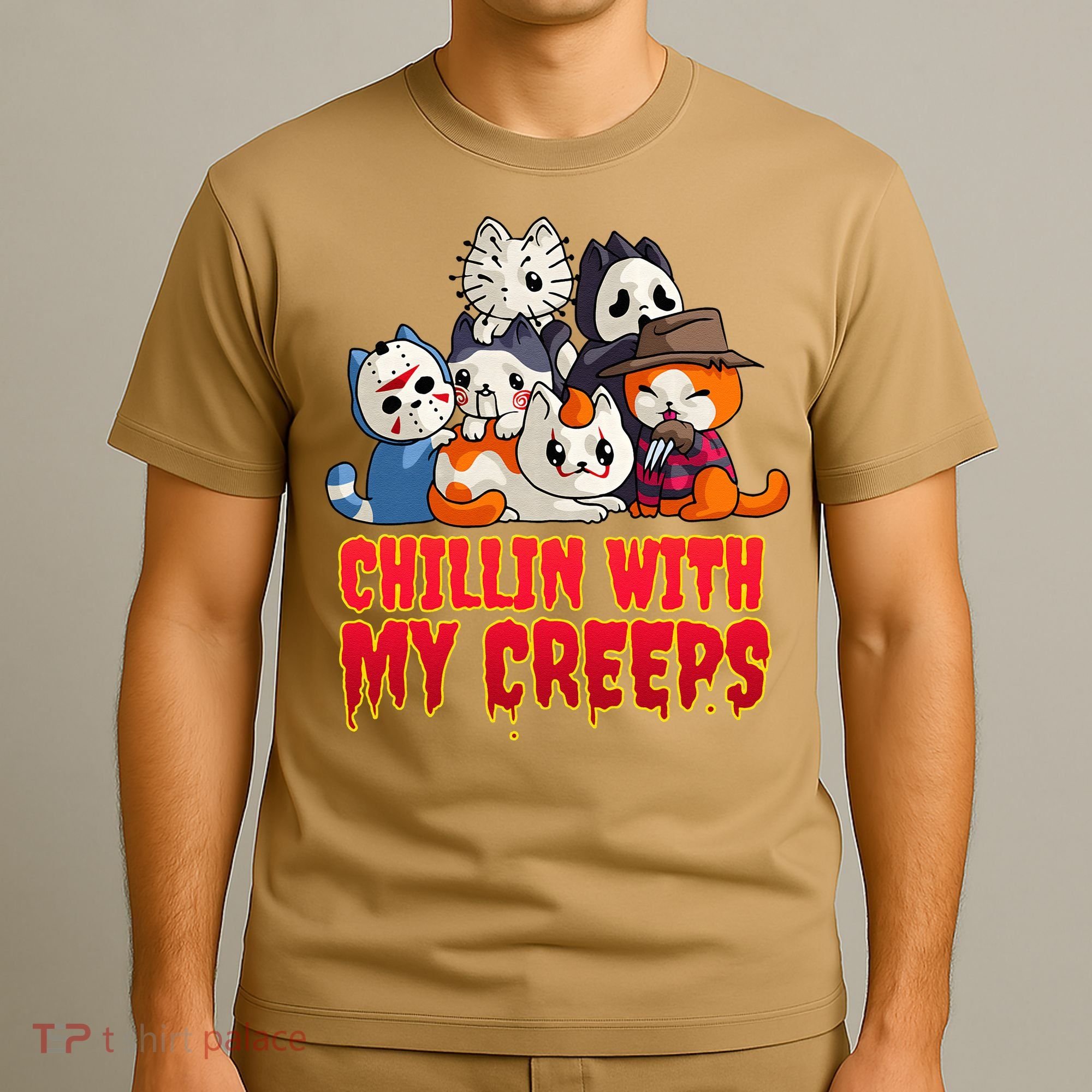 Chillin With My Creeps Funny Cat Horror Movies Serial Killer T-Shirt