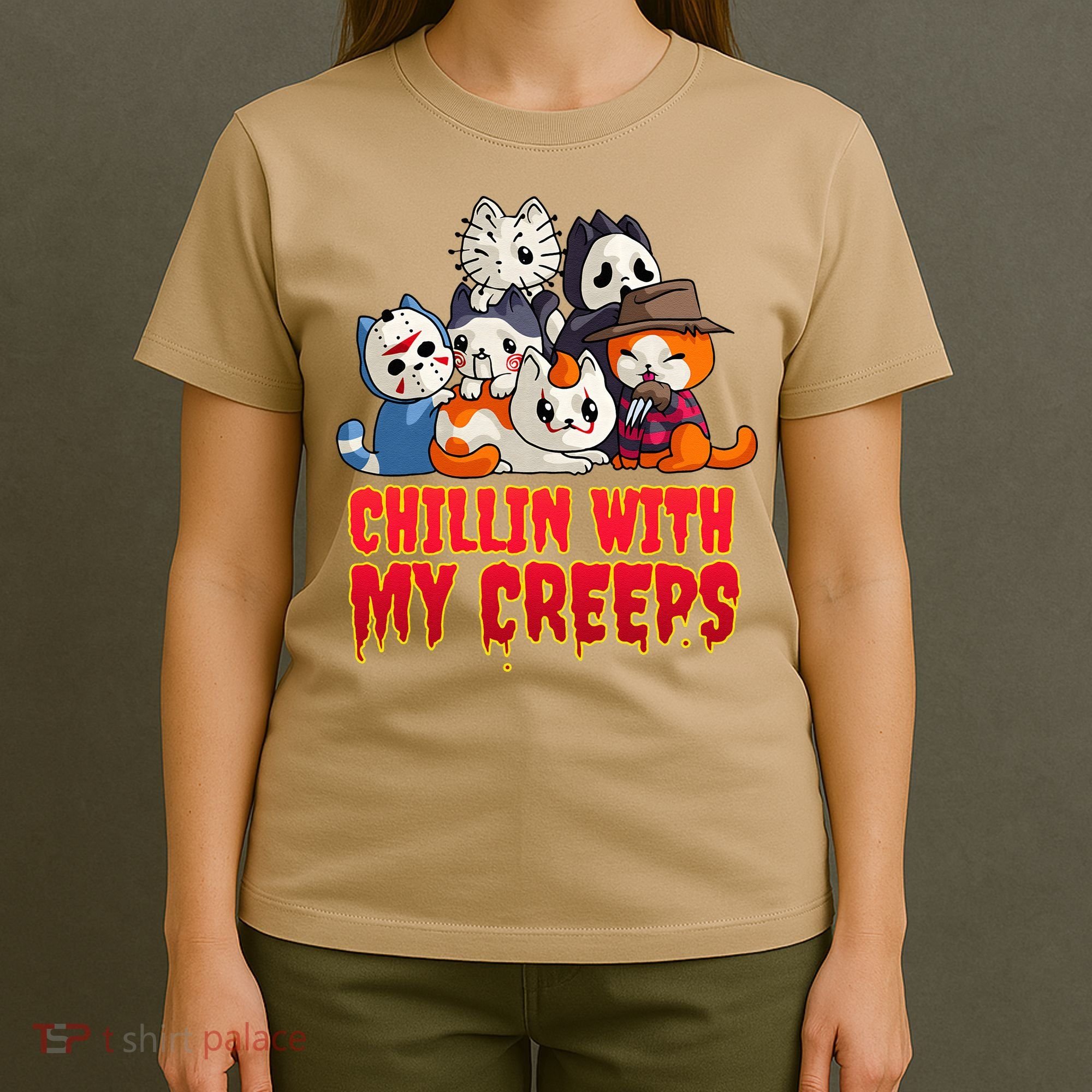 Chillin With My Creeps Funny Cat Horror Movies Serial Killer T-Shirt