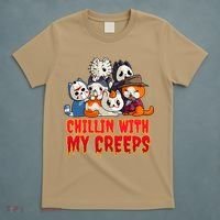 Chillin With My Creeps Funny Cat Horror Movies Serial Killer T-Shirt thumb 5