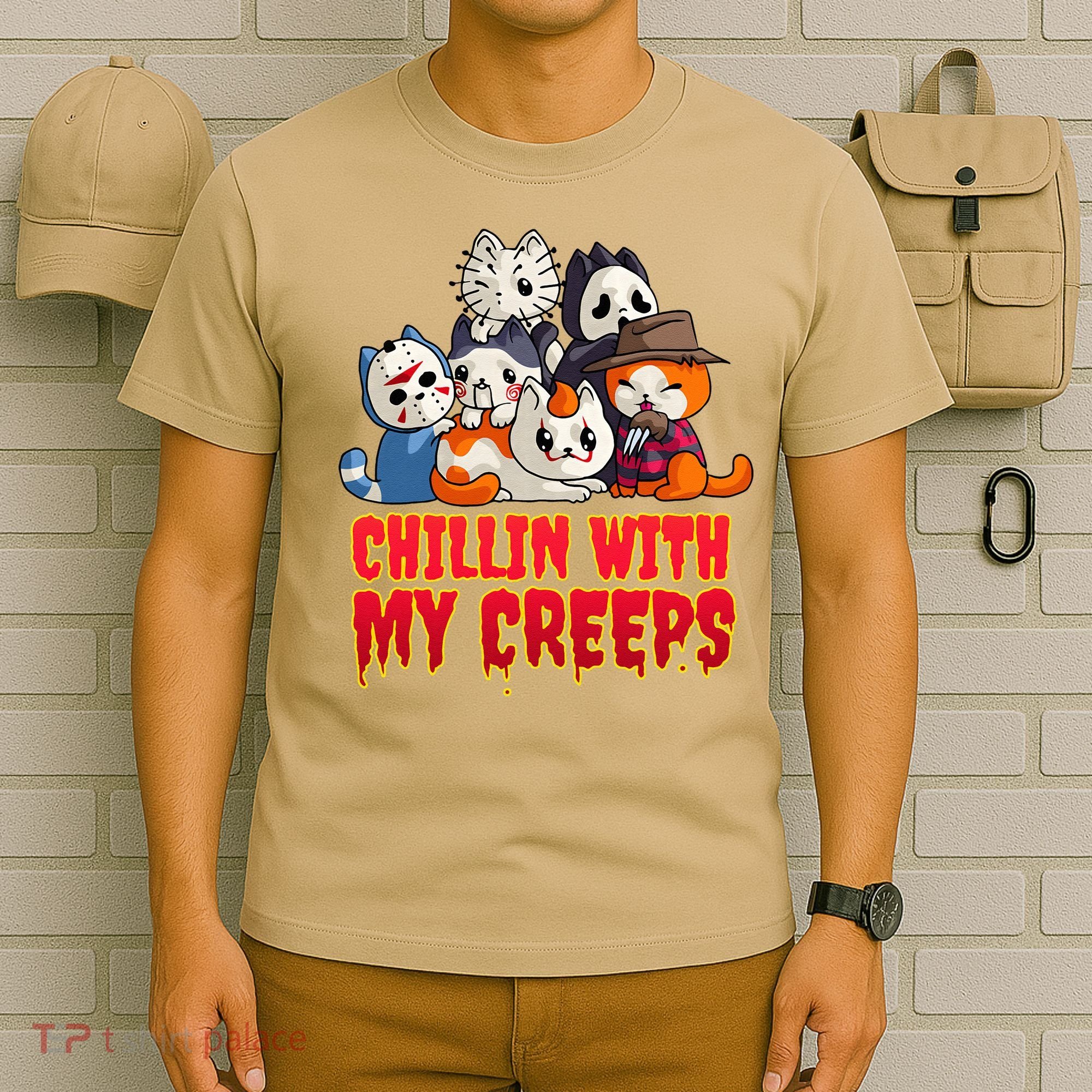 Chillin With My Creeps Funny Cat Horror Movies Serial Killer T-Shirt