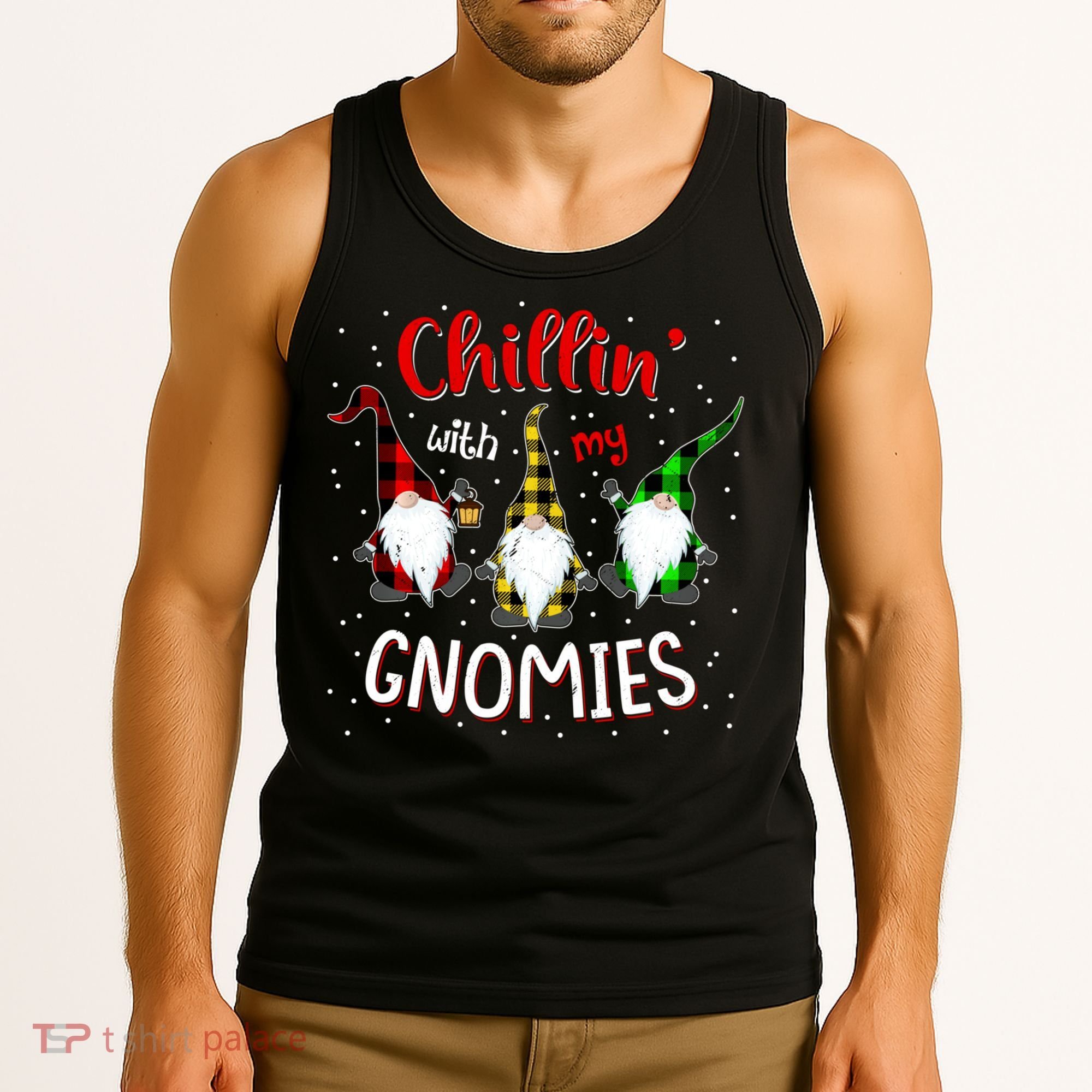Chillin With My Gnomies Gnome Lover Xmas Buffalo Plaid Tank Top