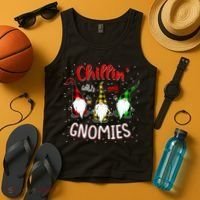 Chillin With My Gnomies Gnome Lover Xmas Buffalo Plaid Tank Top thumb 4