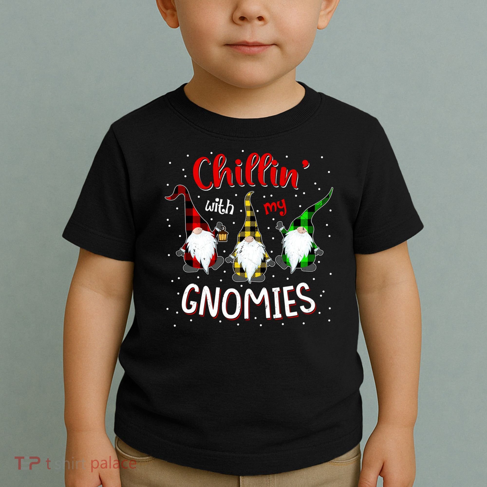Chillin With My Gnomies Gnome Lover Xmas Buffalo Plaid Toddler T-Shirt