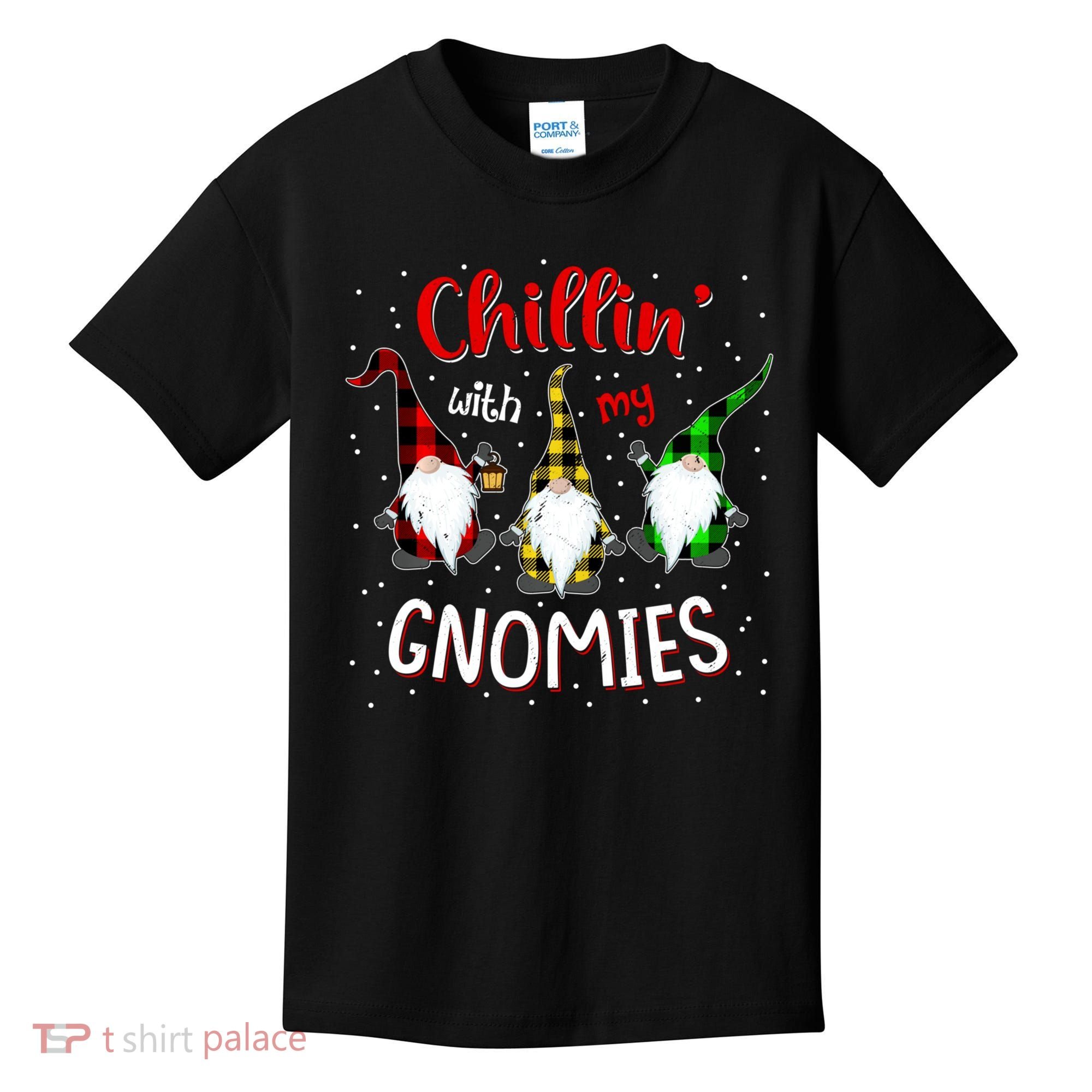 Chillin With My Gnomies Gnome Lover Xmas Buffalo Plaid Kids T-Shirt