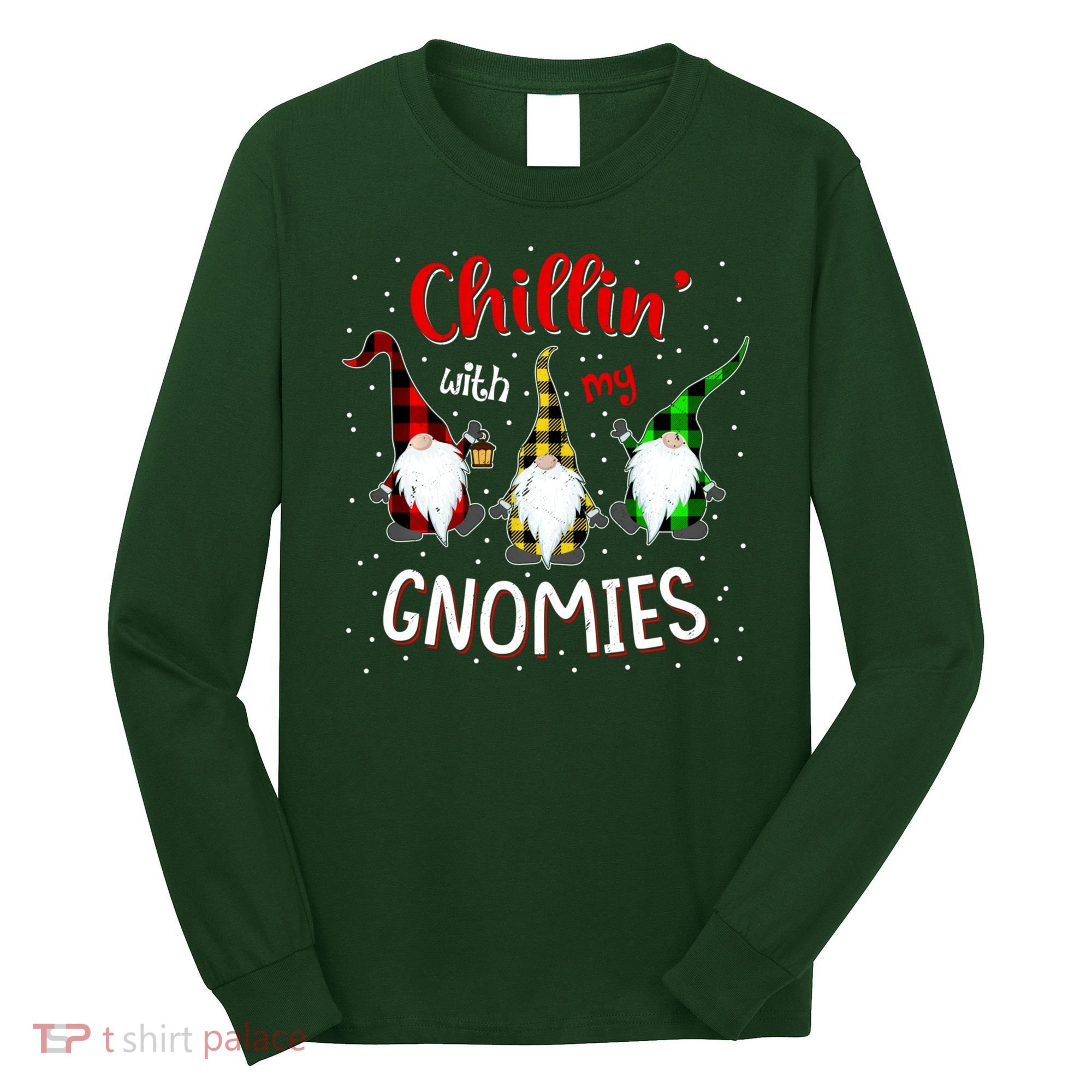Chillin With My Gnomies Gnome Lover Xmas Buffalo Plaid Long Sleeve Shirt