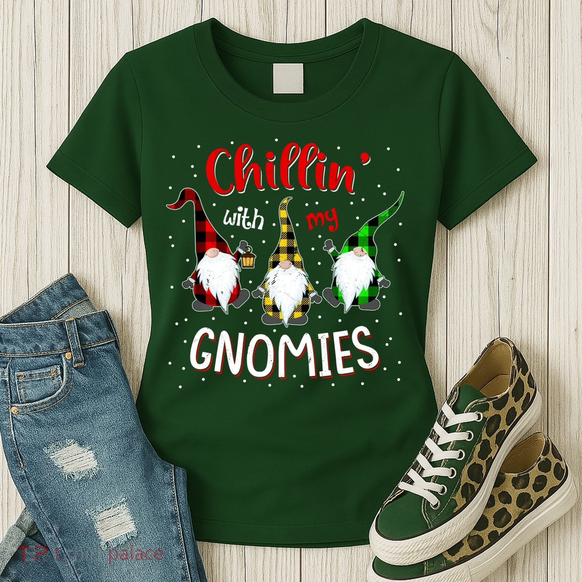 Chillin With My Gnomies Gnome Lover Xmas Buffalo Plaid Women's T-Shirt