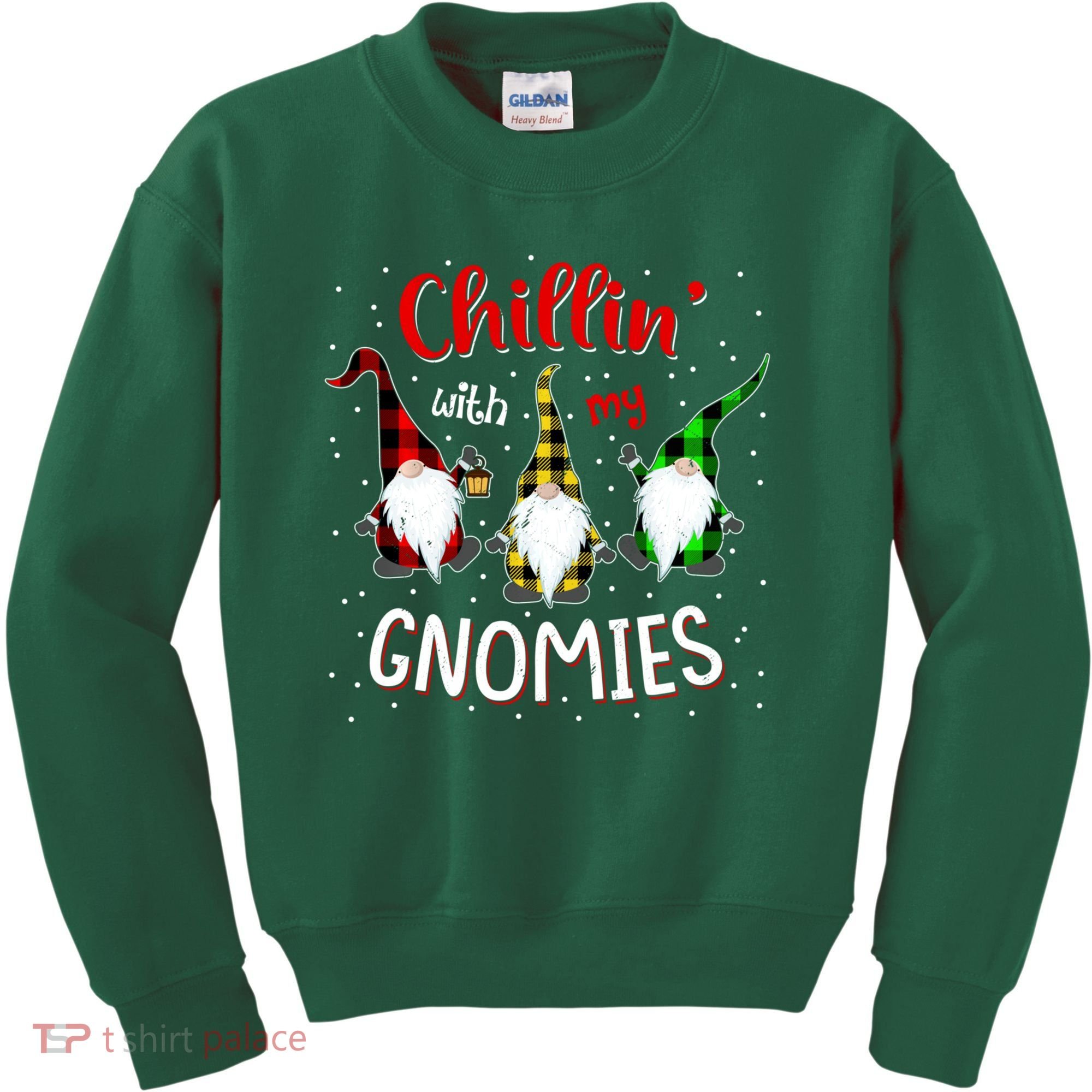 Chillin With My Gnomies Gnome Lover Xmas Buffalo Plaid Kids Sweatshirt