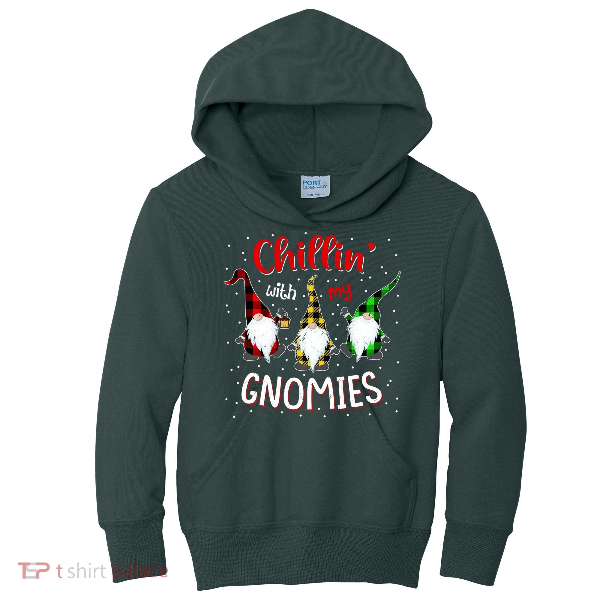 Chillin With My Gnomies Gnome Lover Xmas Buffalo Plaid Kids Hoodie