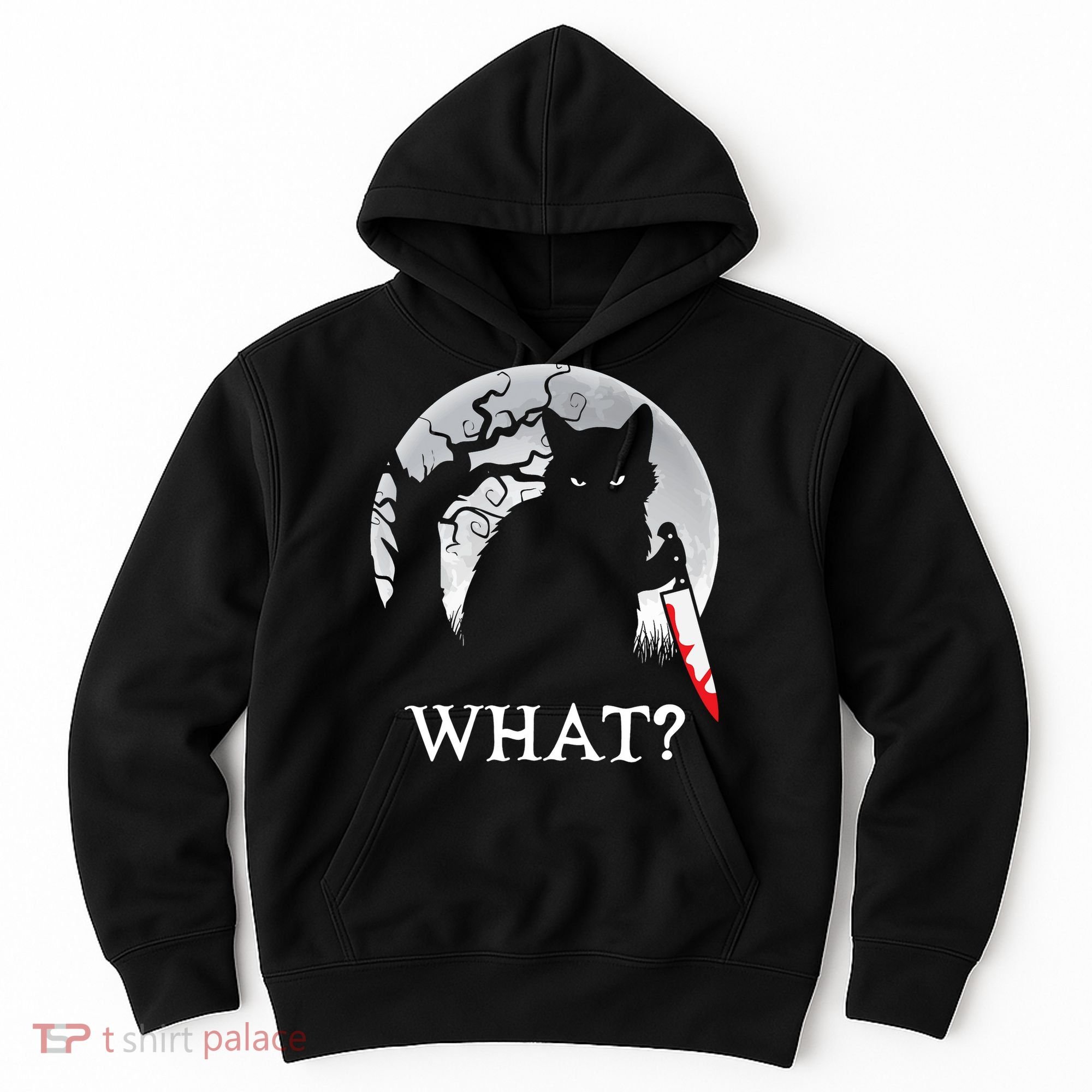 Cat What? Murderous Black Cat With Knife Halloween Cat Black Cat Lover Gift Hoodie