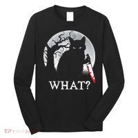Cat What? Murderous Black Cat With Knife Halloween Cat Black Cat Lover Gift Long Sleeve Shirt thumb 0