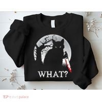 Cat What? Murderous Black Cat With Knife Halloween Cat Black Cat Lover Gift Sweatshirt thumb 2