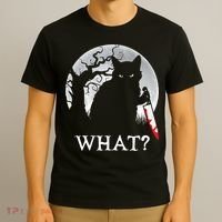 Cat What? Murderous Black Cat With Knife Halloween Cat Black Cat Lover Gift T-Shirt thumb 3