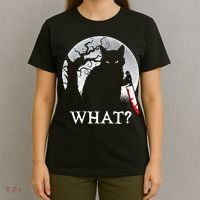 Cat What? Murderous Black Cat With Knife Halloween Cat Black Cat Lover Gift T-Shirt thumb 4