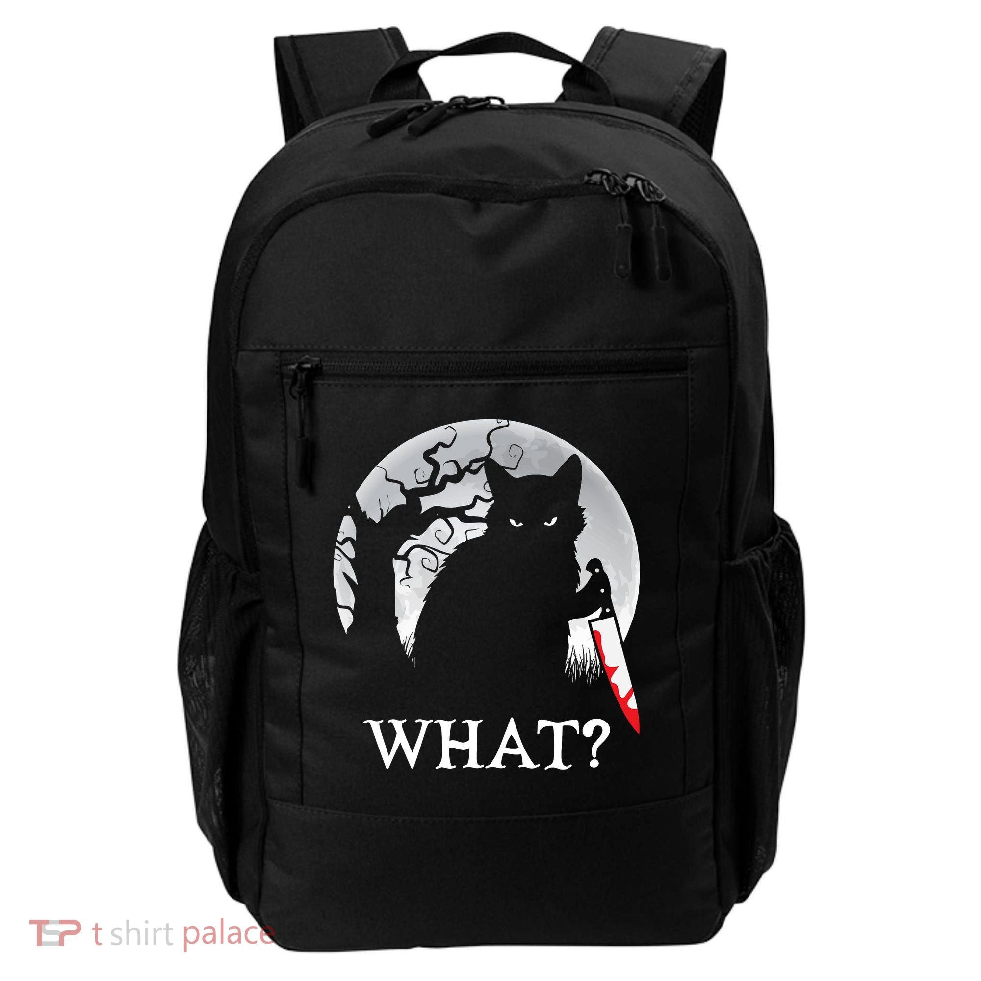 Cat What? Murderous Black Cat With Knife Halloween Cat Black Cat Lover Gift Backpack