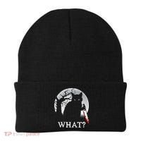 Cat What? Murderous Black Cat With Knife Halloween Cat Black Cat Lover Gift Beanie thumb 0