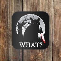 Cat What? Murderous Black Cat With Knife Halloween Cat Black Cat Lover Gift Coaster thumb 0