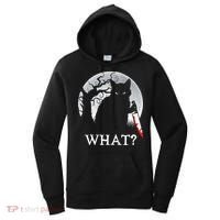 Cat What? Murderous Black Cat With Knife Halloween Cat Black Cat Lover Gift Women's Hoodie thumb 0
