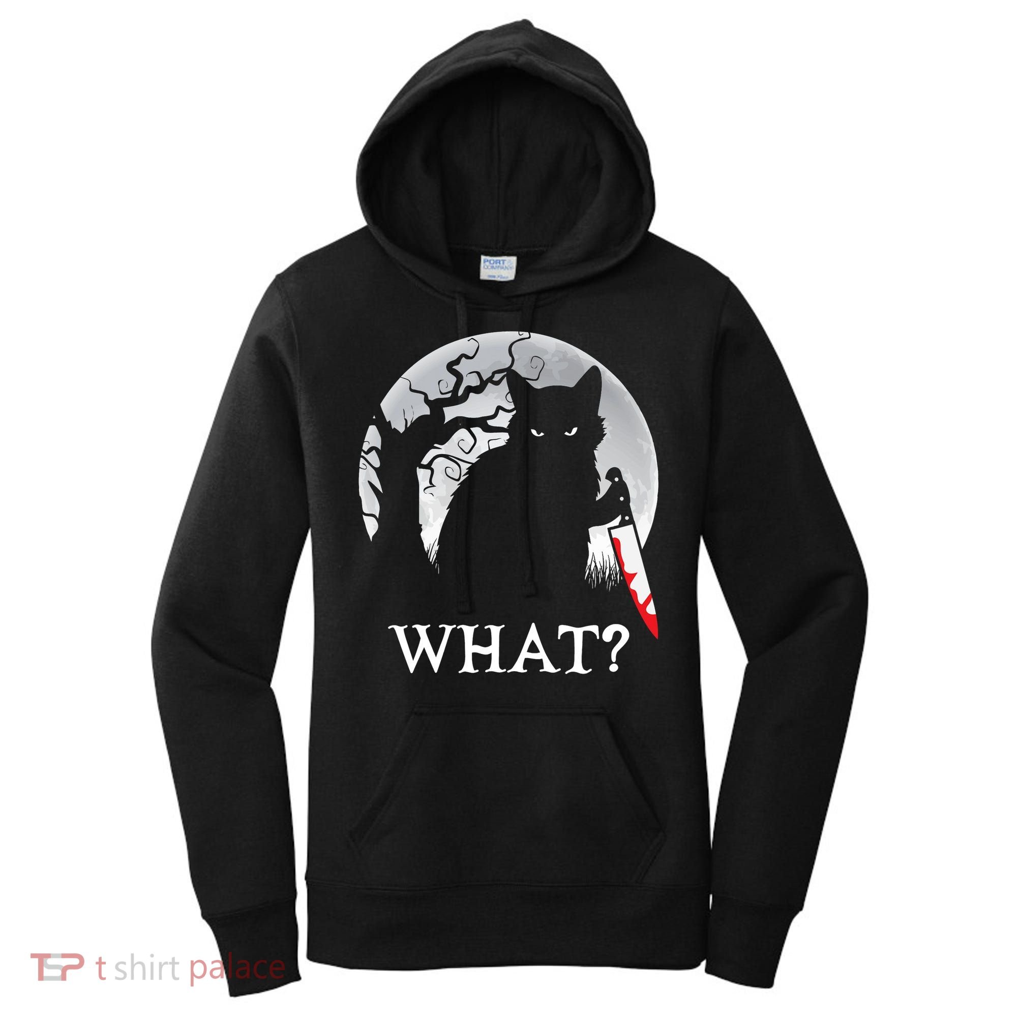 Cat What? Murderous Black Cat With Knife Halloween Cat Black Cat Lover Gift Women's Hoodie
