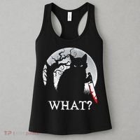 Cat What? Murderous Black Cat With Knife Halloween Cat Black Cat Lover Gift Women's Tank Top thumb 3