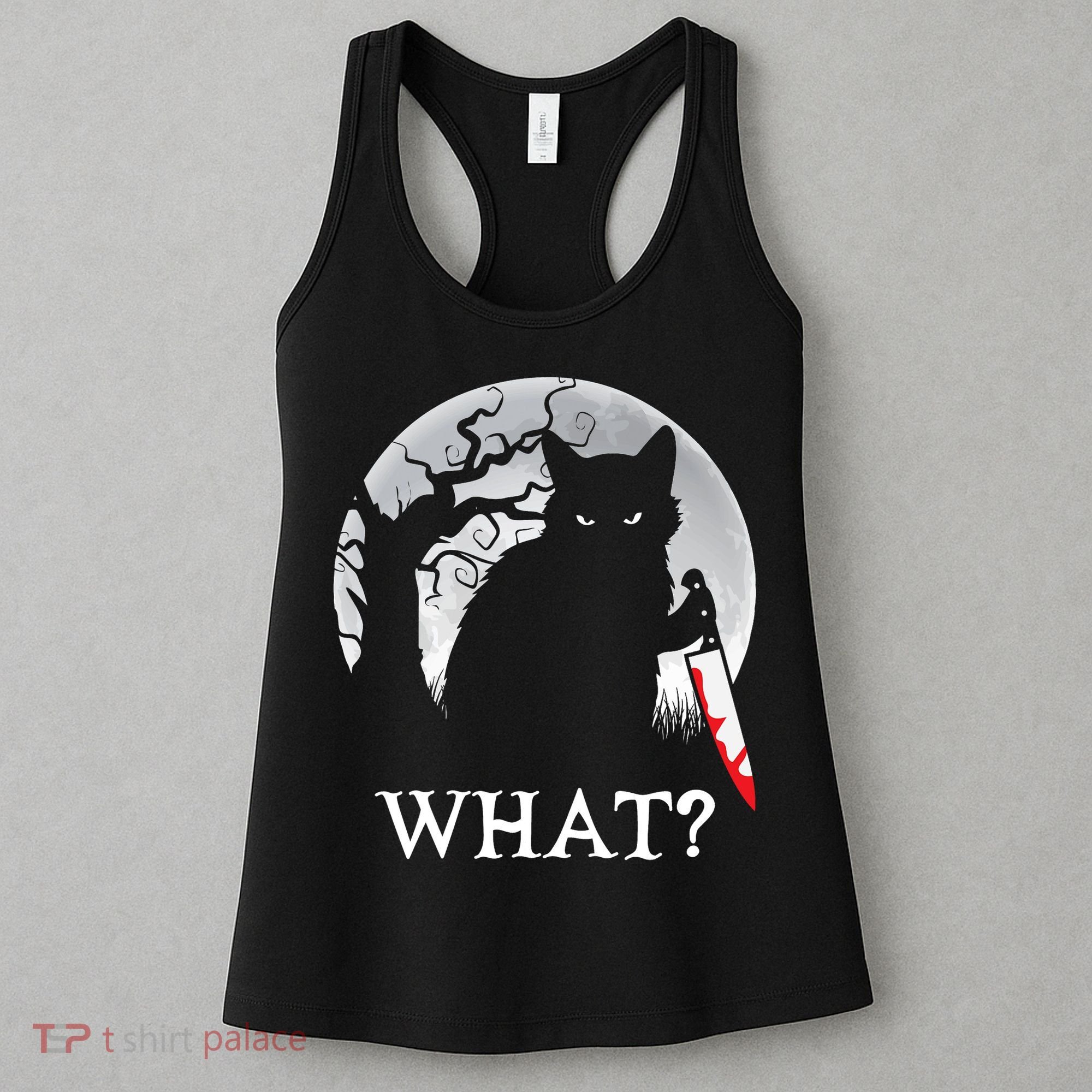 Cat What? Murderous Black Cat With Knife Halloween Cat Black Cat Lover Gift Women's Tank Top