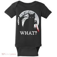 Cat What? Murderous Black Cat With Knife Halloween Cat Black Cat Lover Gift Baby Bodysuit thumb 0
