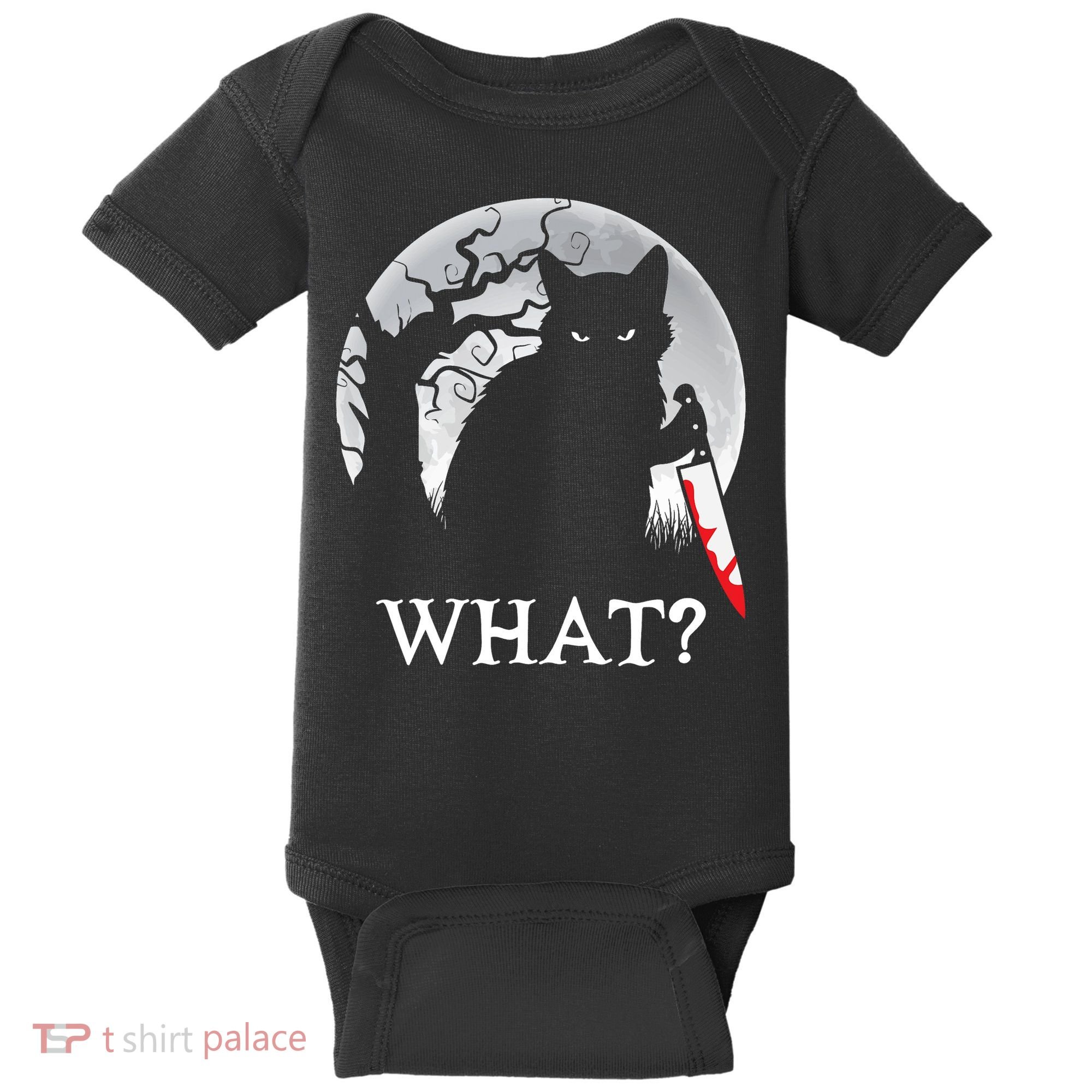 Cat What? Murderous Black Cat With Knife Halloween Cat Black Cat Lover Gift Baby Bodysuit