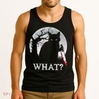 Cat What? Murderous Black Cat With Knife Halloween Cat Black Cat Lover Gift Tank Top thumb 3