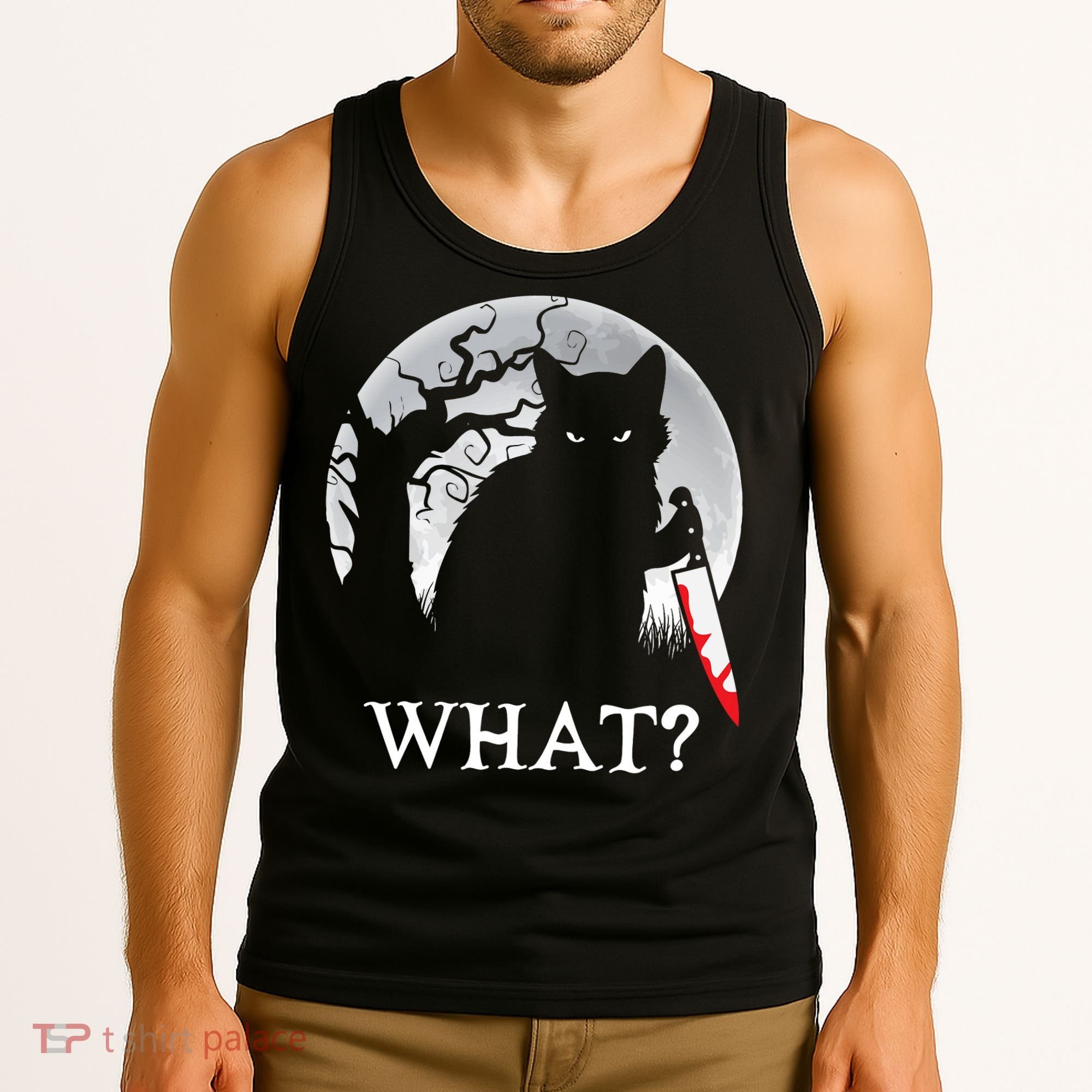 Cat What? Murderous Black Cat With Knife Halloween Cat Black Cat Lover Gift Tank Top