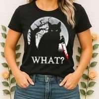 Cat What? Murderous Black Cat With Knife Halloween Cat Black Cat Lover Gift Women's T-Shirt thumb 2