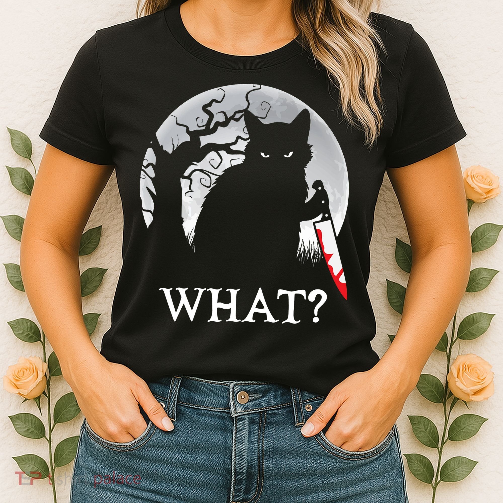 Cat What? Murderous Black Cat With Knife Halloween Cat Black Cat Lover Gift Women's T-Shirt