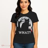 Cat What? Murderous Black Cat With Knife Halloween Cat Black Cat Lover Gift Women's T-Shirt thumb 4