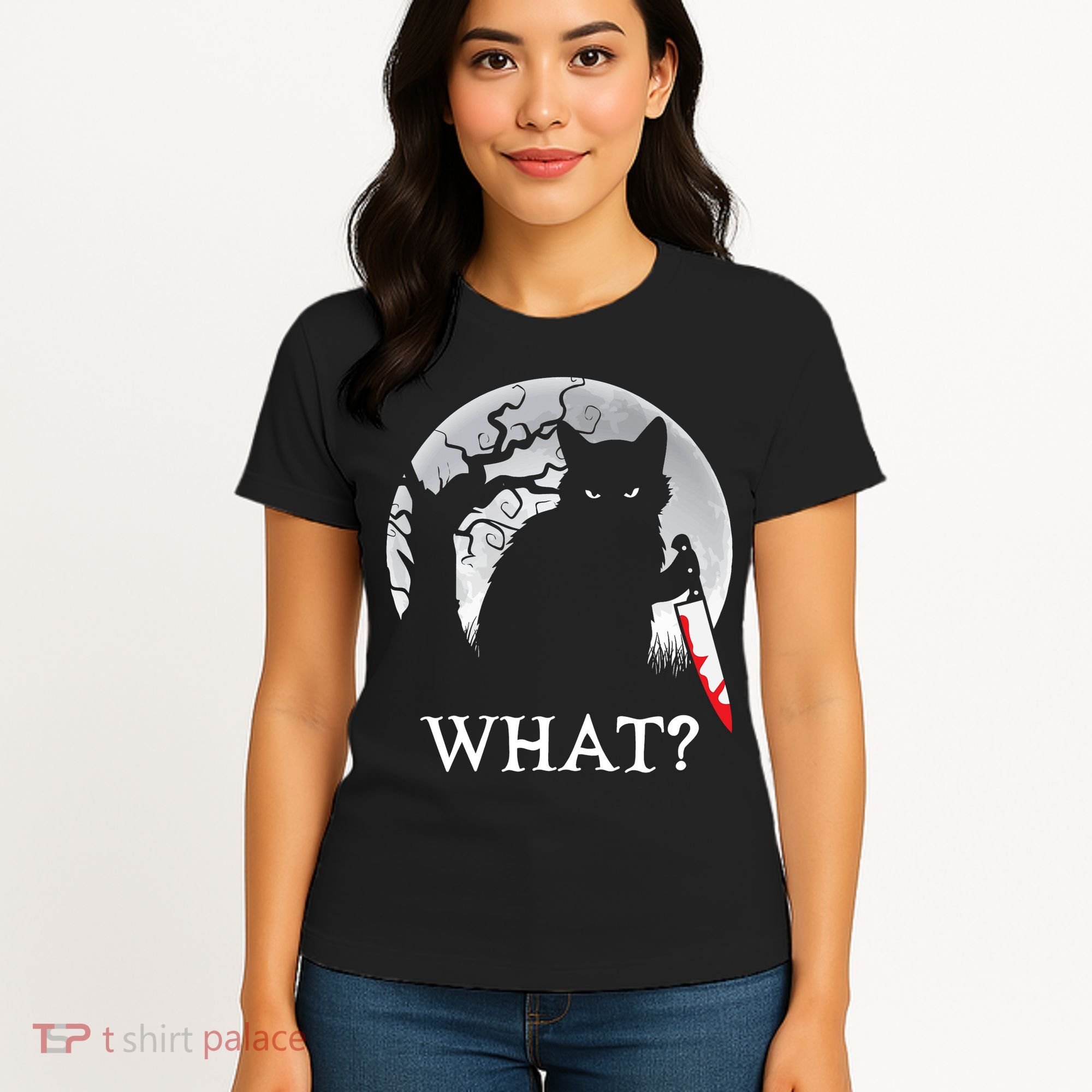 Cat What? Murderous Black Cat With Knife Halloween Cat Black Cat Lover Gift Women's T-Shirt