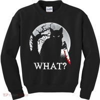 Cat What? Murderous Black Cat With Knife Halloween Cat Black Cat Lover Gift Kids Sweatshirt thumb 0