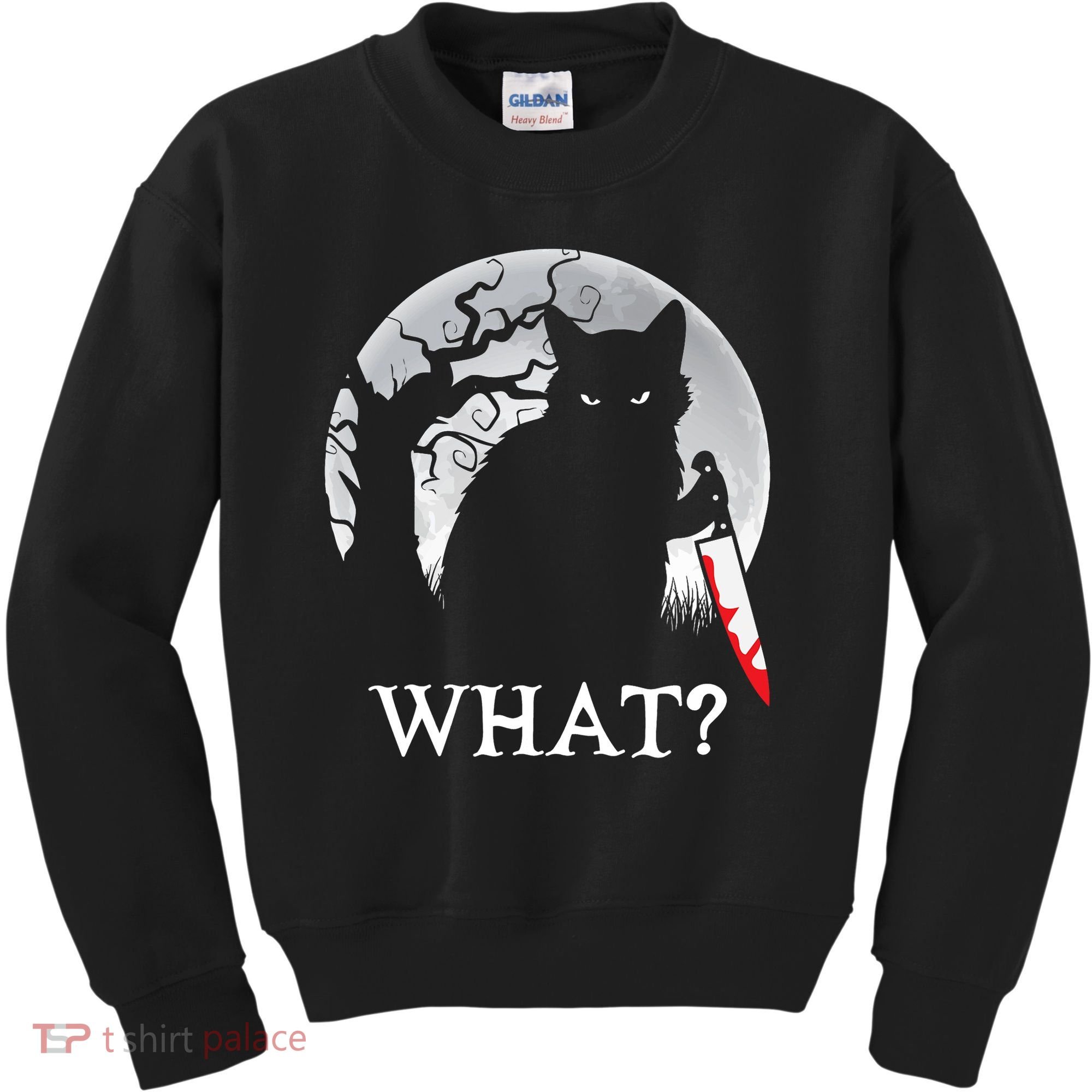 Cat What? Murderous Black Cat With Knife Halloween Cat Black Cat Lover Gift Kids Sweatshirt