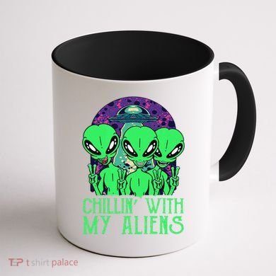 Chillin With My Aliens Group Halloween Coffee Mug back