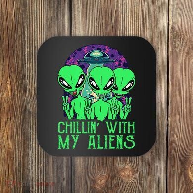 Chillin With My Aliens Group Halloween Coaster