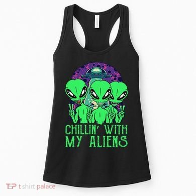 Chillin With My Aliens Group Halloween Women's Tank Top
