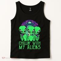 Chillin With My Aliens Group Halloween Tank Top thumb 2