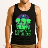 Chillin With My Aliens Group Halloween Tank Top thumb 3