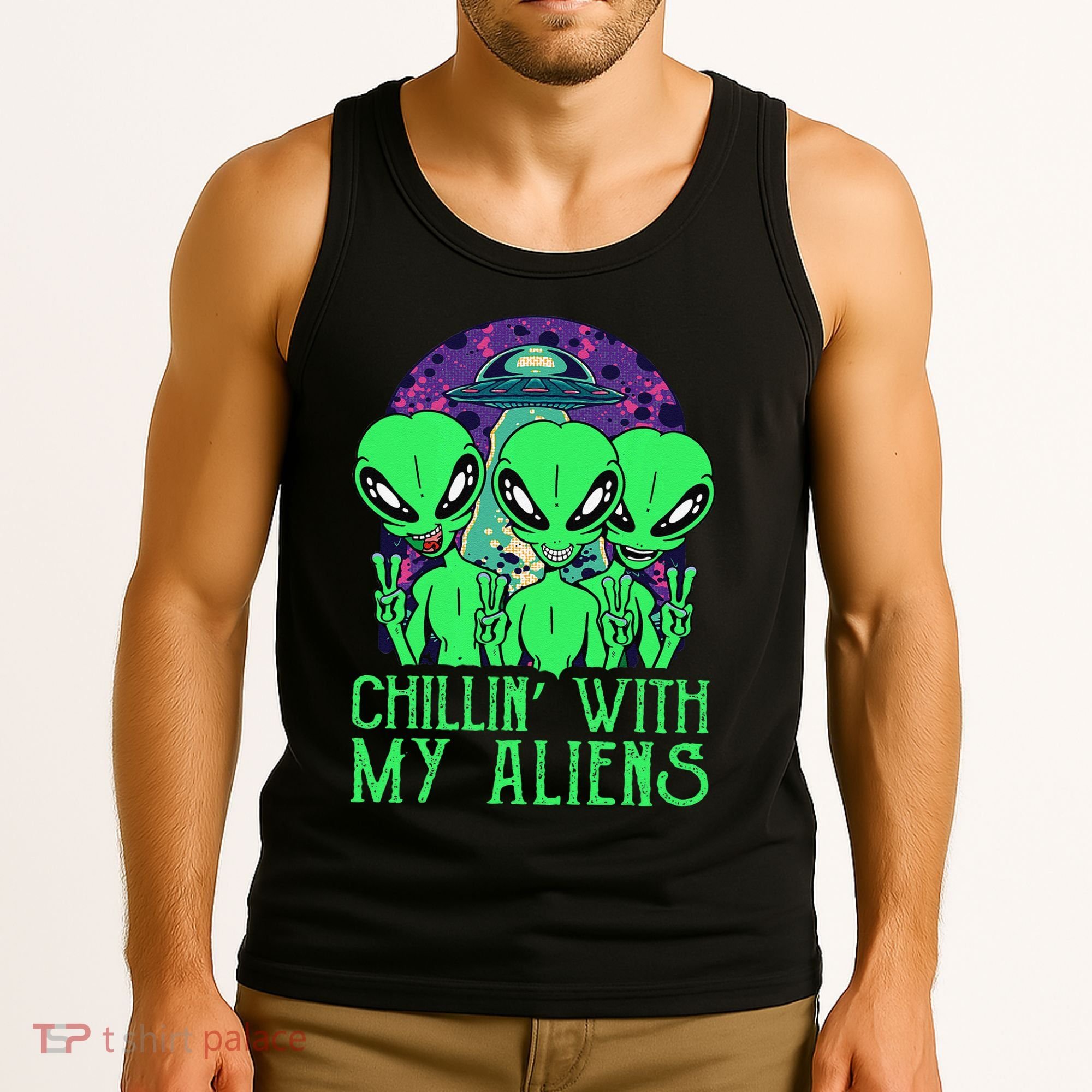 Chillin With My Aliens Group Halloween Tank Top