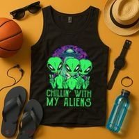 Chillin With My Aliens Group Halloween Tank Top thumb 4